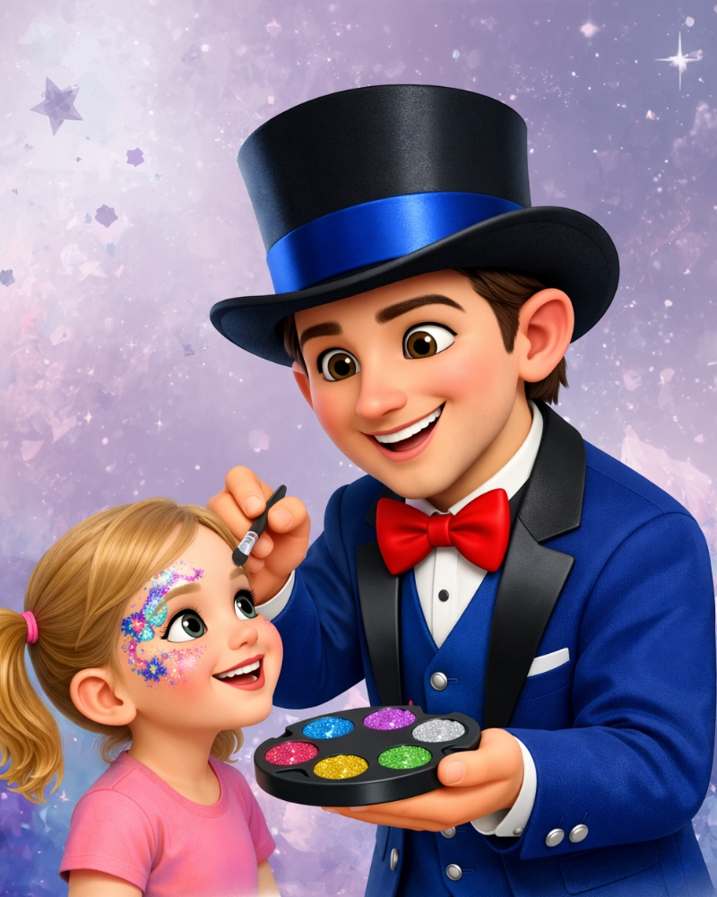 Maquillage avec paillettes par Jérémy Boudart — magieetballons.be